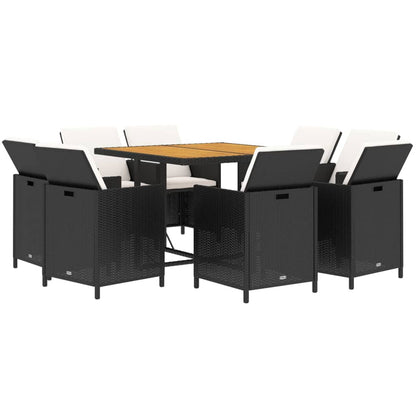 Set da Pranzo per Giardino 9pz con Cuscini in Polyrattan Nero - homemem39