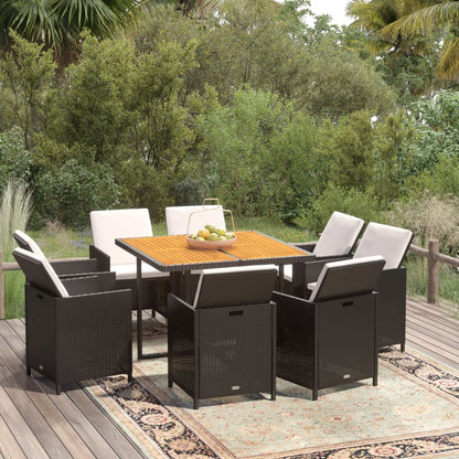 Set da Pranzo per Giardino 9pz con Cuscini in Polyrattan Nero - homemem39