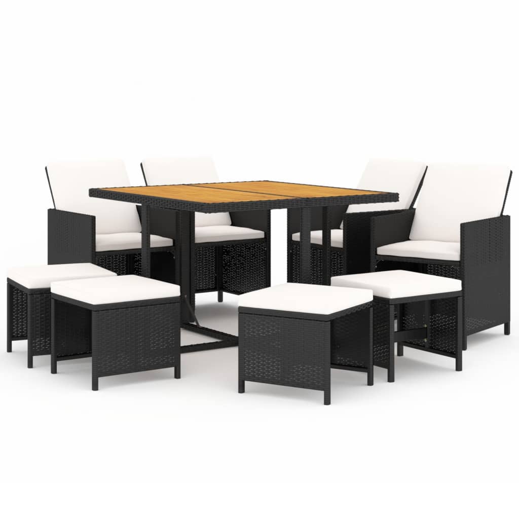 Set da Pranzo per Giardino 9pz con Cuscini in Polyrattan Nero - homemem39