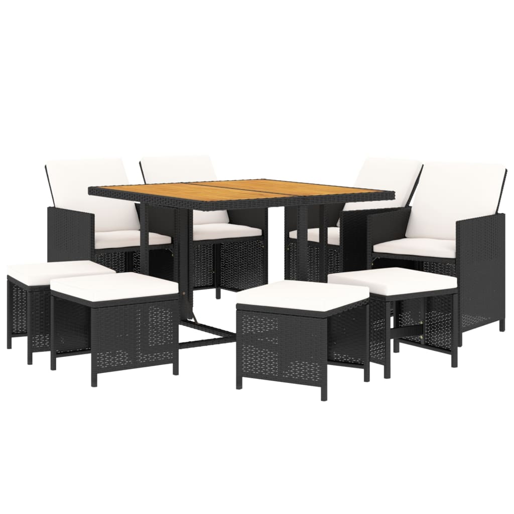 Set da Pranzo per Giardino 9pz con Cuscini in Polyrattan Nero - homemem39