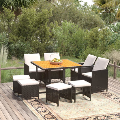 Set da Pranzo per Giardino 9pz con Cuscini in Polyrattan Nero - homemem39