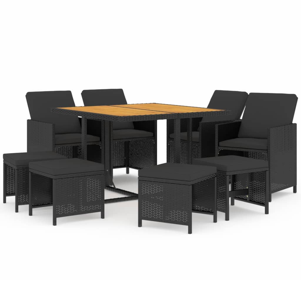 Set da Pranzo da Giardino 9 pz con Cuscini in Polyrattan Nero - homemem39