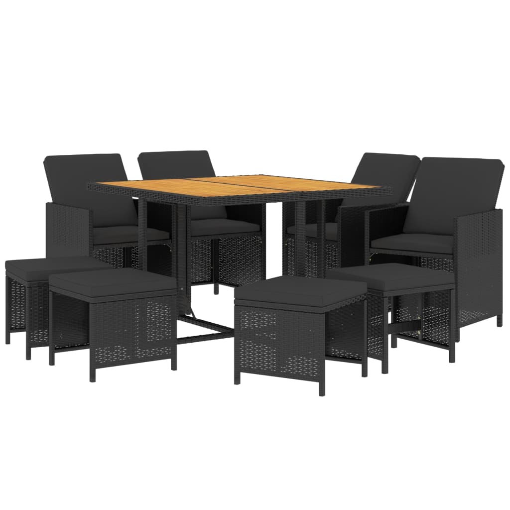 Set da Pranzo da Giardino 9 pz con Cuscini in Polyrattan Nero - homemem39