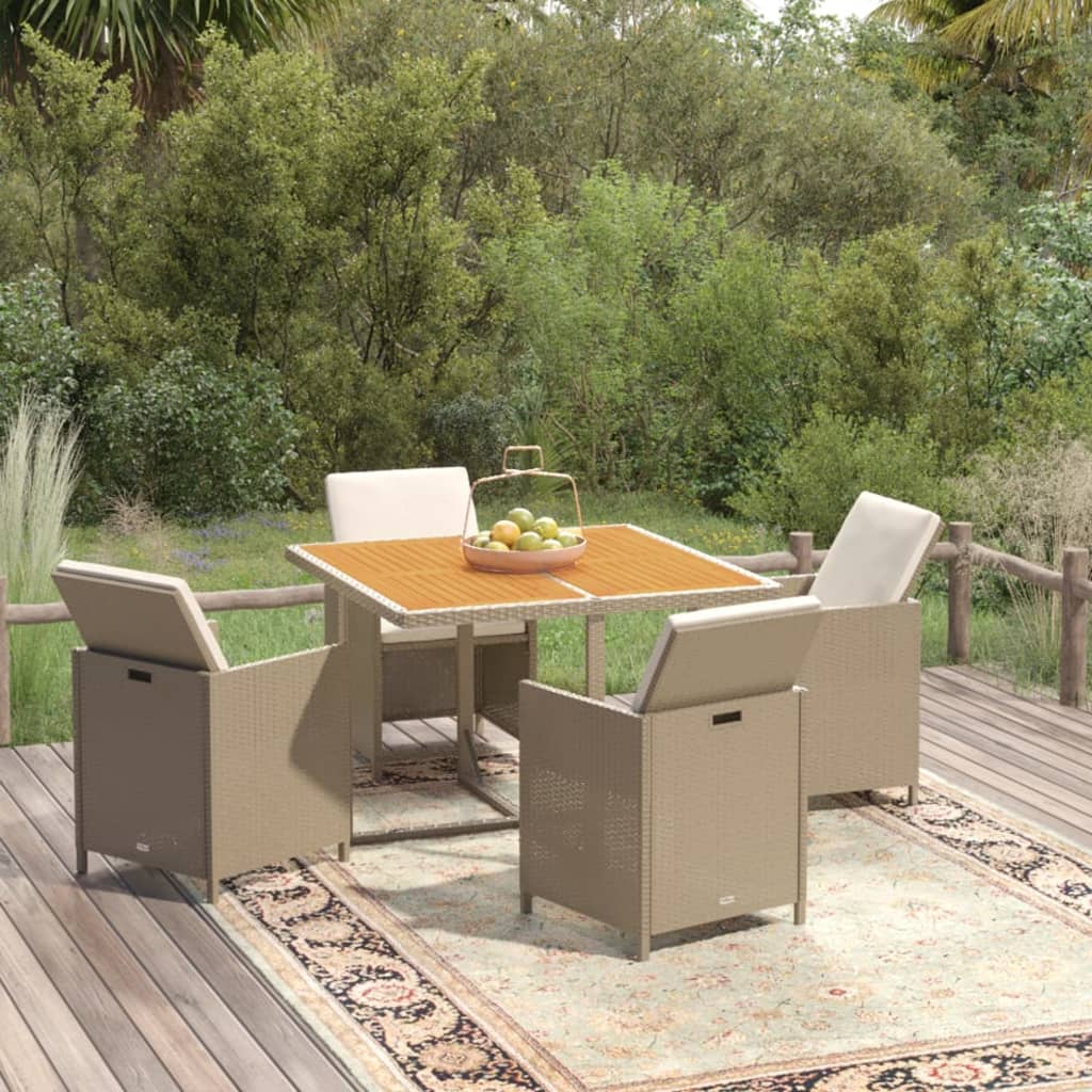 Set da Pranzo per Giardino 5 pz con Cuscini in Polyrattan Beige - homemem39