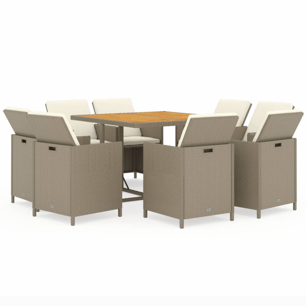 Set da Pranzo per Giardino 9pz con Cuscini in Polyrattan Beige - homemem39