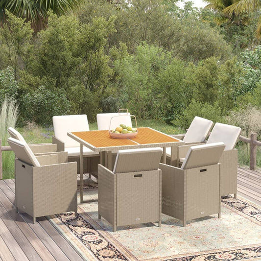 Set da Pranzo per Giardino 9pz con Cuscini in Polyrattan Beige - homemem39