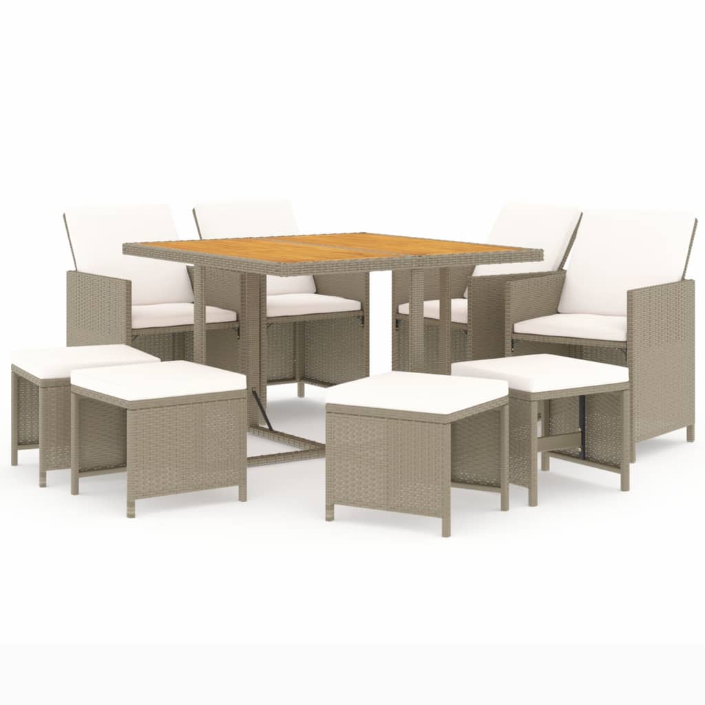 Set da Pranzo per Giardino 9pz con Cuscini in Polyrattan Beige - homemem39