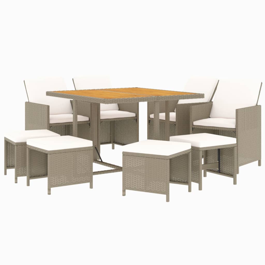 Set da Pranzo per Giardino 9pz con Cuscini in Polyrattan Beige - homemem39