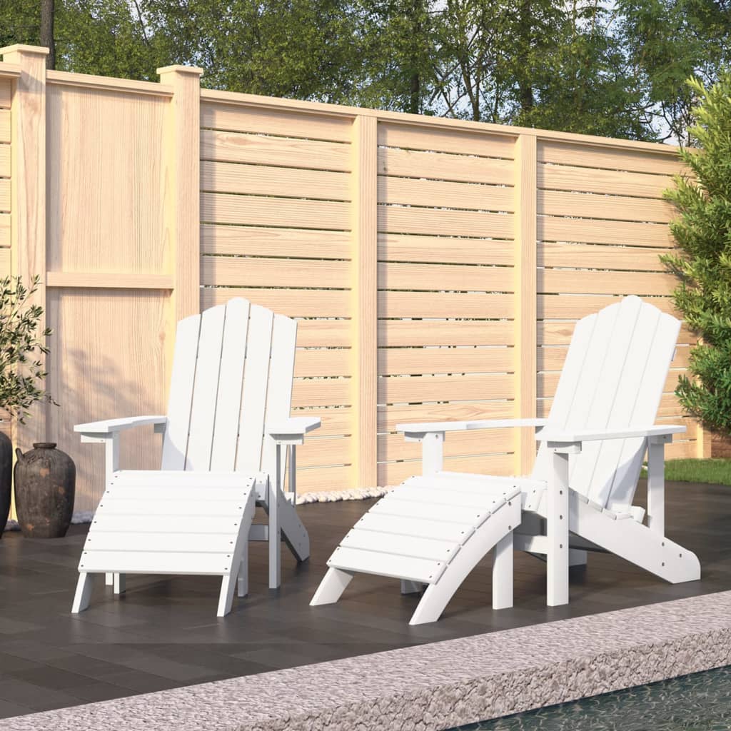 Sedie da Giardino Adirondack 2 pz con Poggiapiedi HDPE Bianco - homemem39