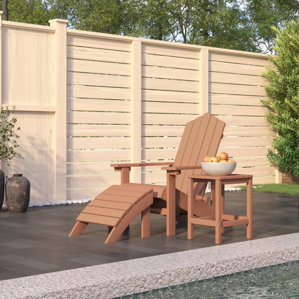 Sedia Giardino con Poggiapiedi e Tavolo Adirondack HDPE Marrone - homemem39