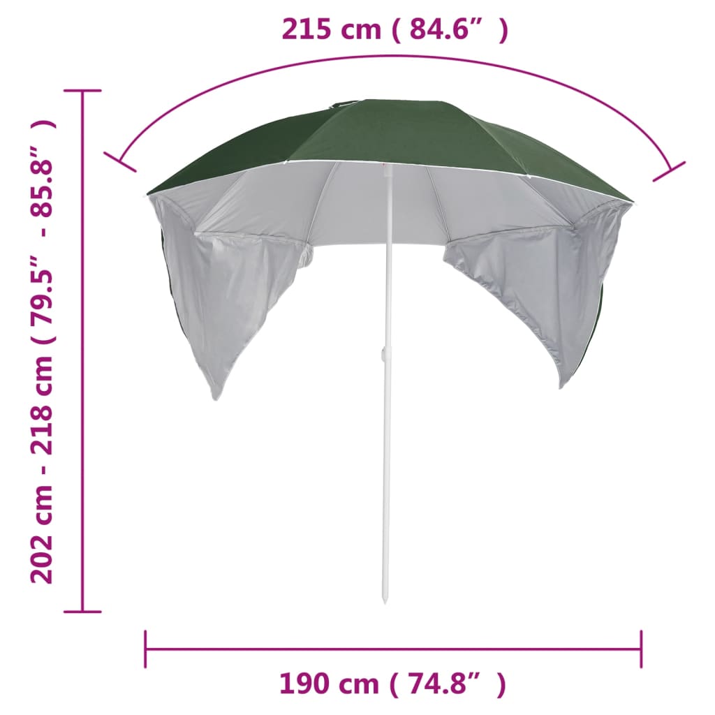 Ombrellone da Spiaggia con Teli Laterali Verde 215 cm - homemem39