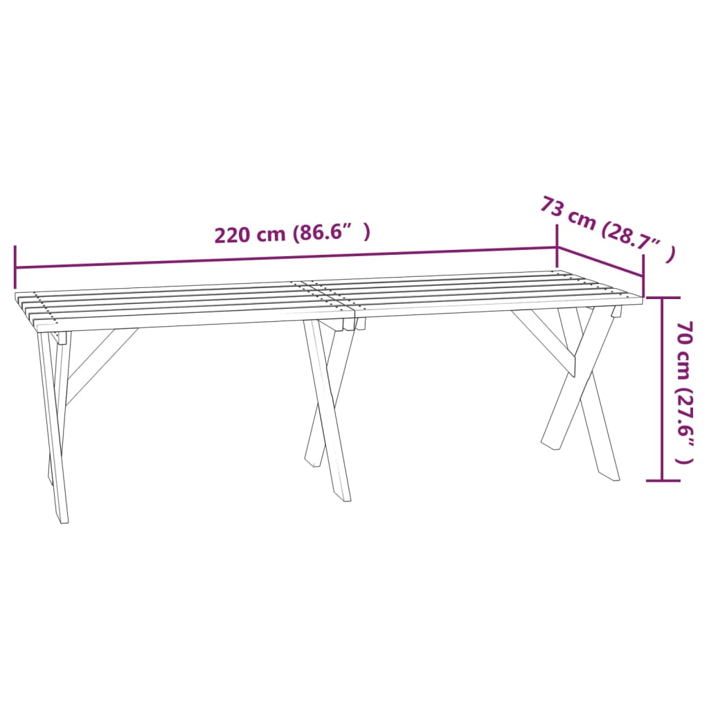 Tavolo da Giardino 220x73x70 cm in Legno di Pino Impregnato - homemem39