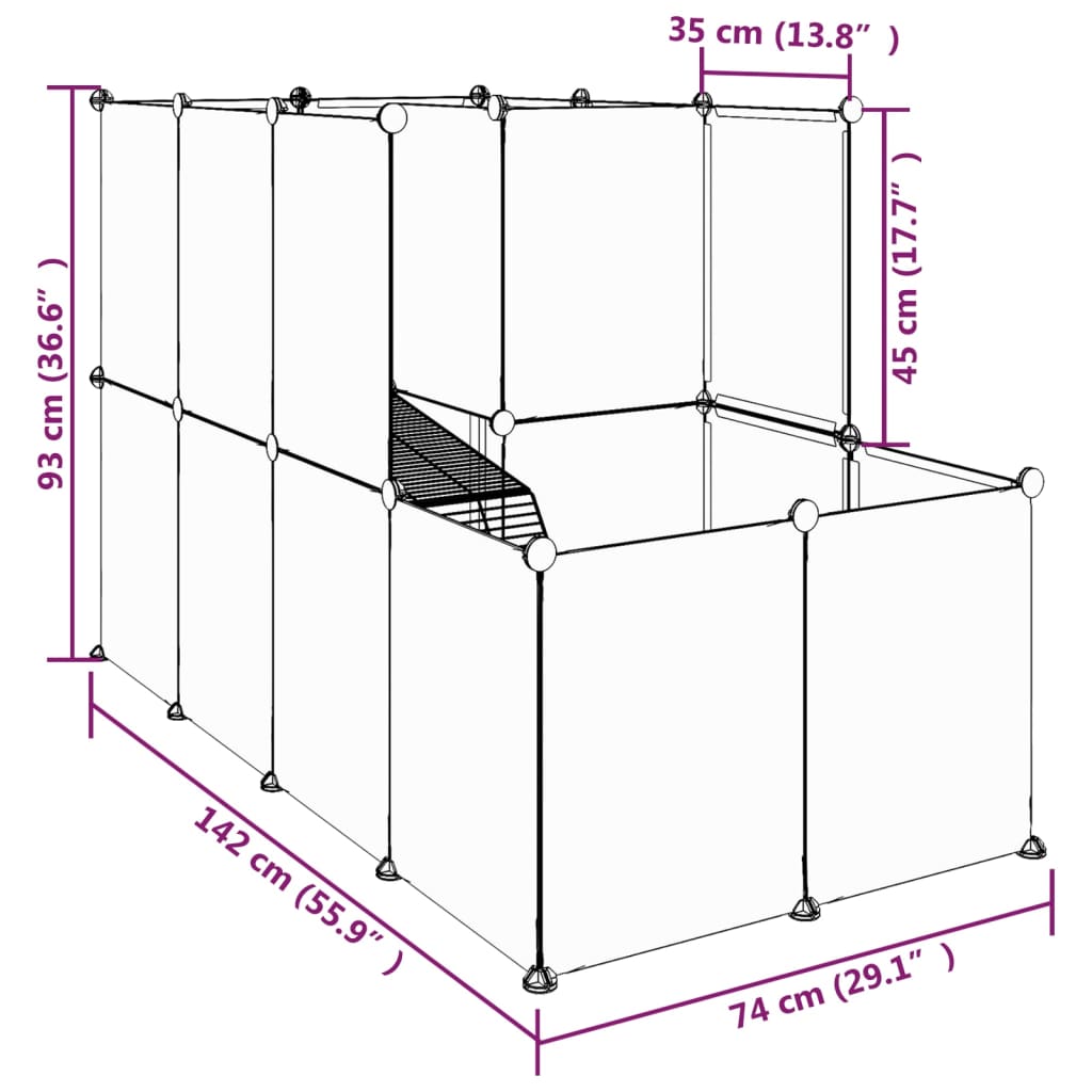 Gabbia per Piccoli Animali Nera 142x74x93 cm in PP e Acciaio - homemem39