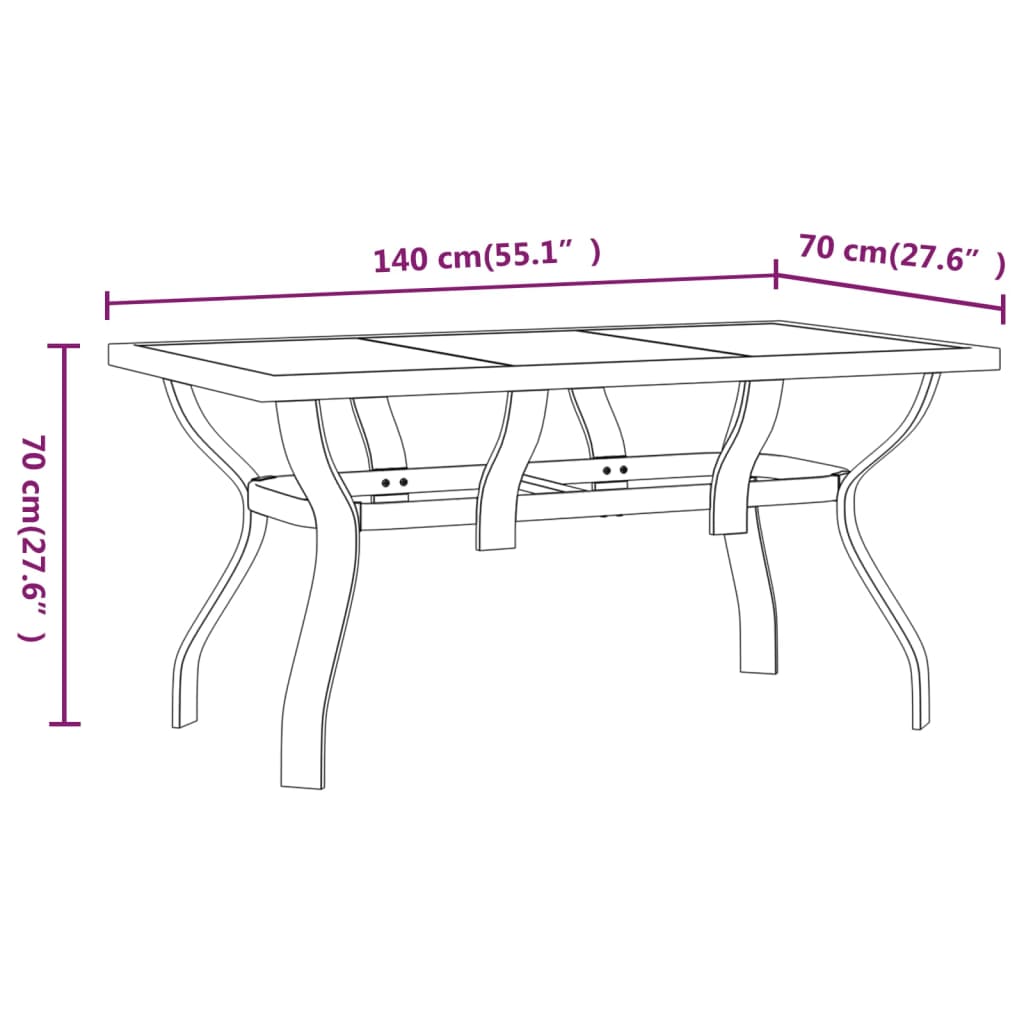 Tavolo da Giardino Nero 140x70x70 cm in Acciaio e Vetro - homemem39