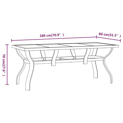 Tavolo da Giardino Nero 180x80x70 cm in Acciaio e Vetro - homemem39