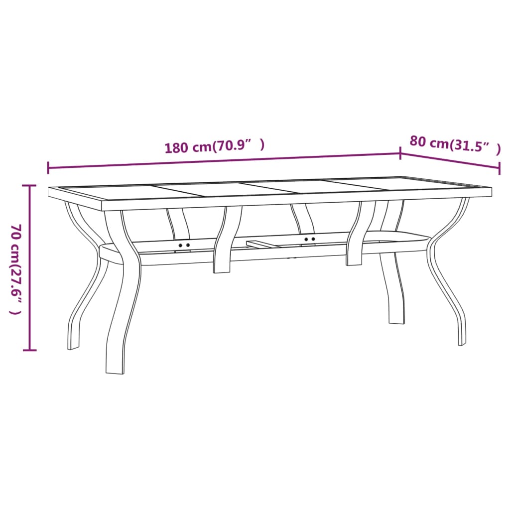 Tavolo da Giardino Grigio e Nero 180x80x70cm in Acciaio e Vetro - homemem39