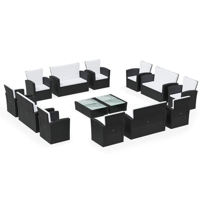 Set Divani da Giardino 16 pz con Cuscini in Polyrattan Nero - homemem39