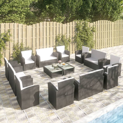 Set Divani da Giardino 16 pz con Cuscini in Polyrattan Nero - homemem39