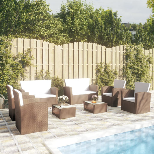 Set Divani da Giardino 8 pz con Cuscini in Polyrattan Marrone - homemem39