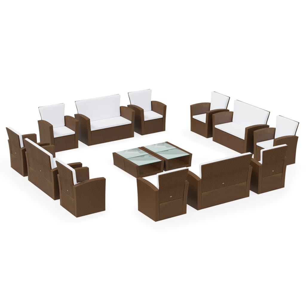 Set Divani da Giardino 16 pz con Cuscini in Polyrattan Marrone - homemem39