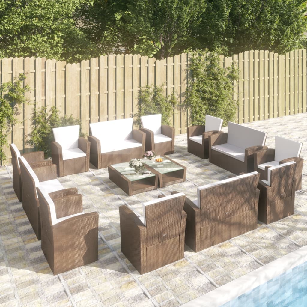 Set Divani da Giardino 16 pz con Cuscini in Polyrattan Marrone - homemem39