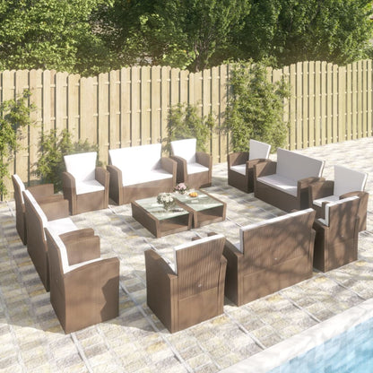 Set Divani da Giardino 16 pz con Cuscini in Polyrattan Marrone - homemem39