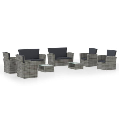 Set Divani da Giardino 8 pz con Cuscini in Polyrattan Grigio - homemem39