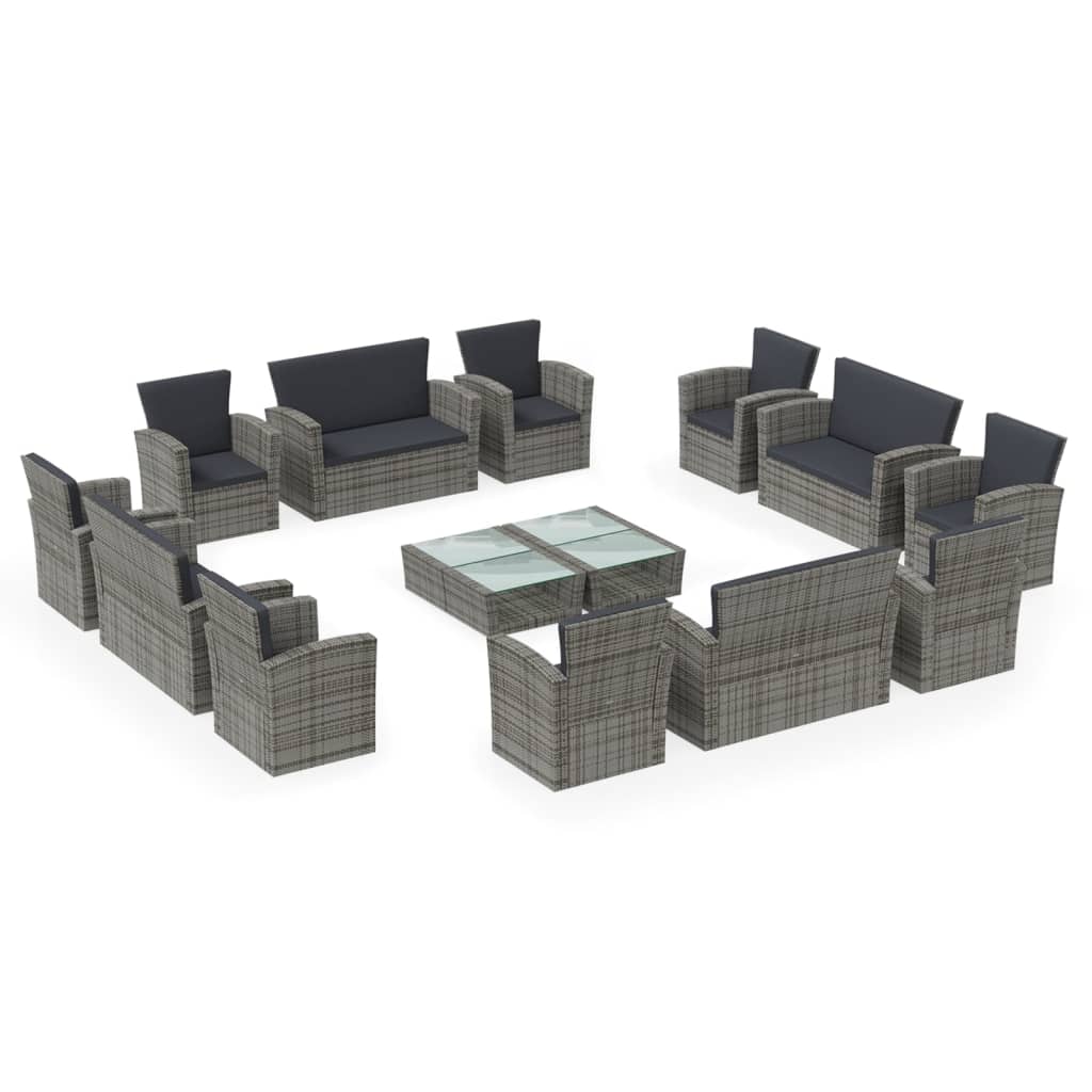 Set Divani da Giardino 16 pz con Cuscini in Polyrattan Grigio - homemem39