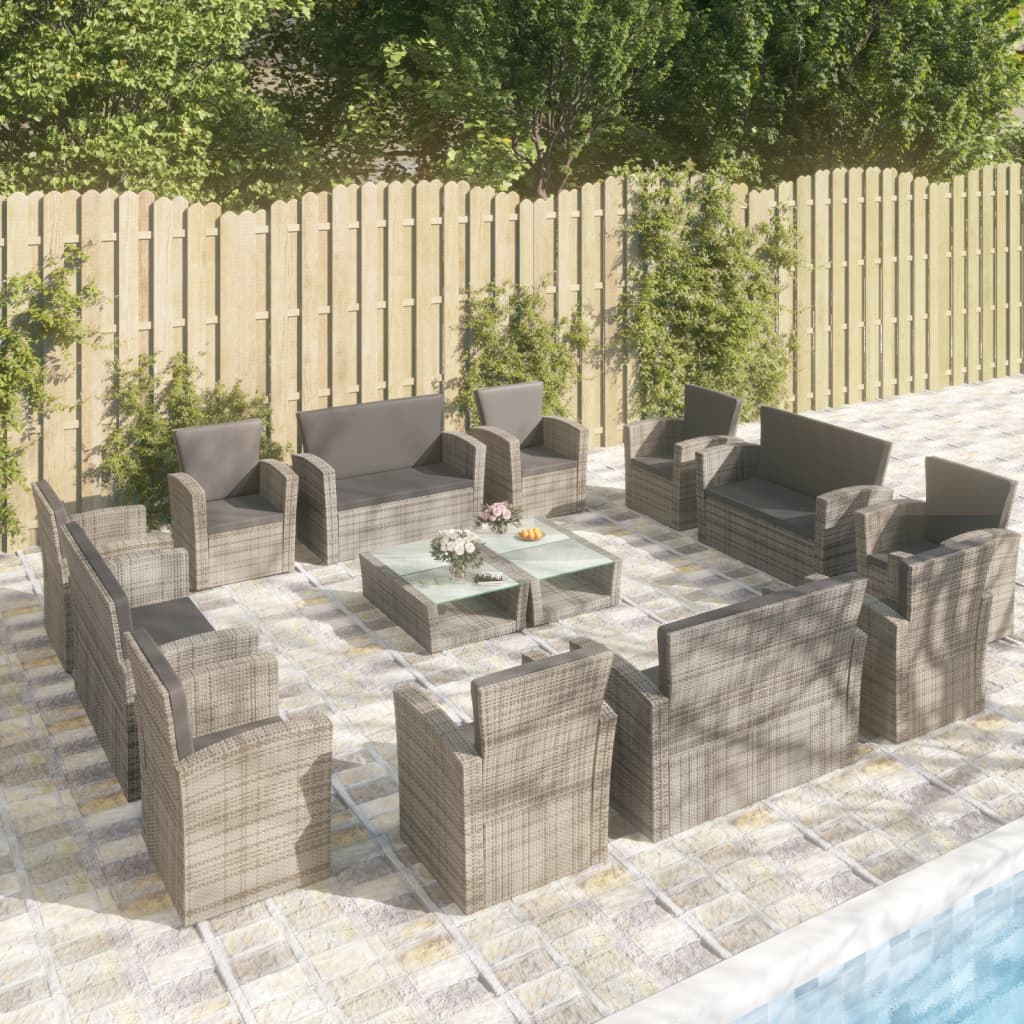 Set Divani da Giardino 16 pz con Cuscini in Polyrattan Grigio - homemem39