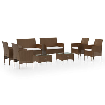 Set Divani da Giardino 8 pz con Cuscini in Polyrattan Marrone - homemem39