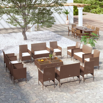 Set Divani da Giardino 16 pz con Cuscini in Polyrattan Marrone - homemem39