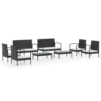 Set Divani da Giardino 8 pz con Cuscini in Polyrattan Nero - homemem39