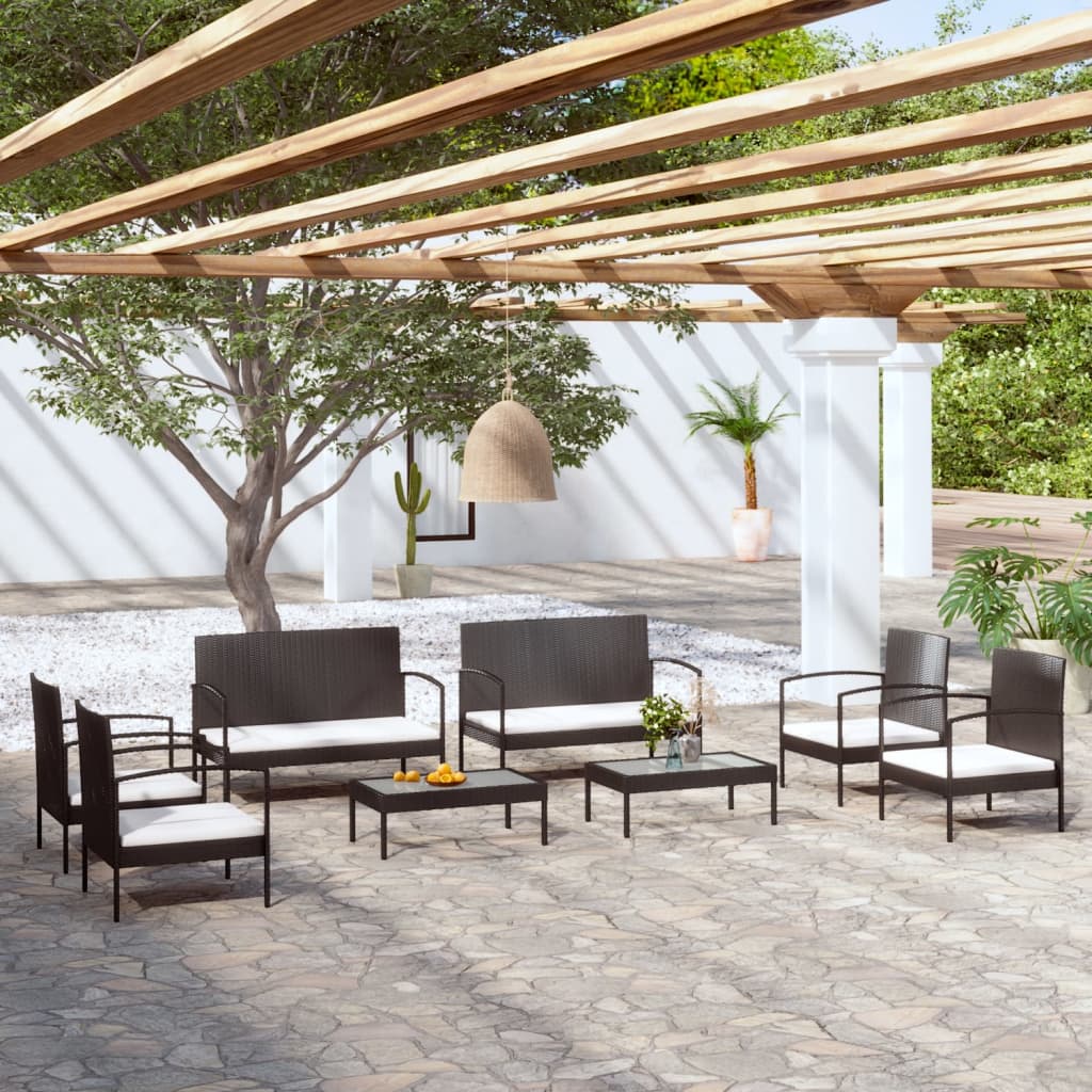 Set Divani da Giardino 8 pz con Cuscini in Polyrattan Nero - homemem39