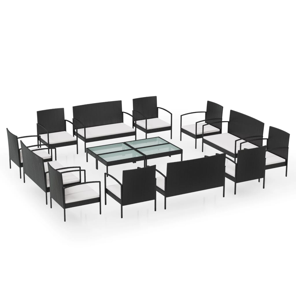 Set Divani da Giardino 16 pz con Cuscini in Polyrattan Nero - homemem39