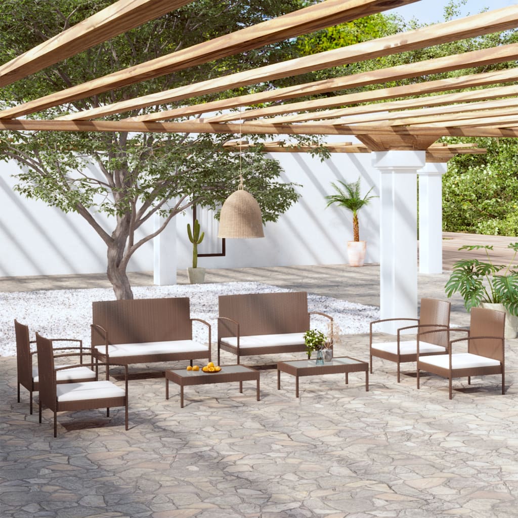 Set Divani da Giardino 8 pz con Cuscini in Polyrattan Marrone - homemem39