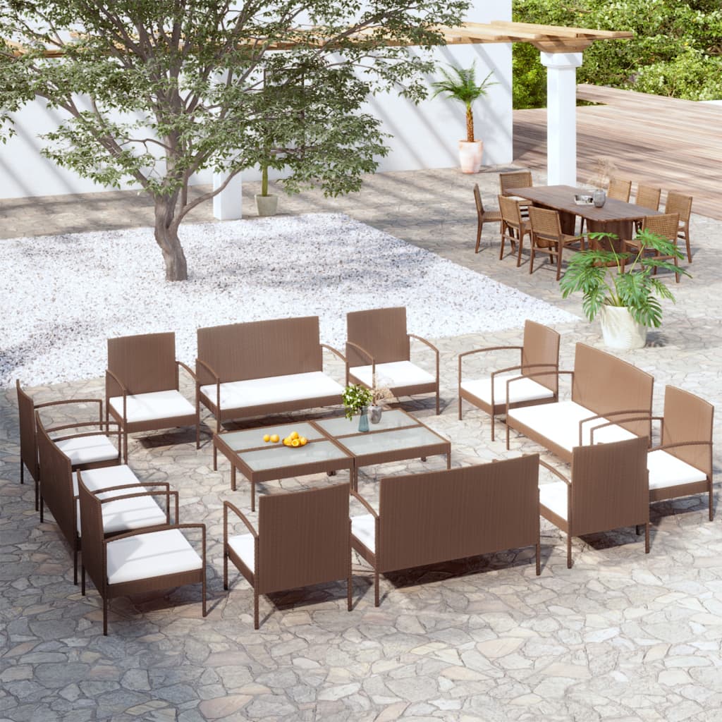 Set Divani da Giardino 16 pz con Cuscini in Polyrattan Marrone - homemem39