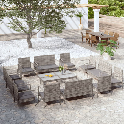 Set Divani da Giardino 16 pz con Cuscini in Polyrattan Grigio - homemem39