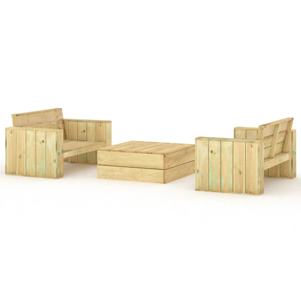 Set Salotto da Giardino 3 pz Legno Massello di Pino Impregnato - homemem39