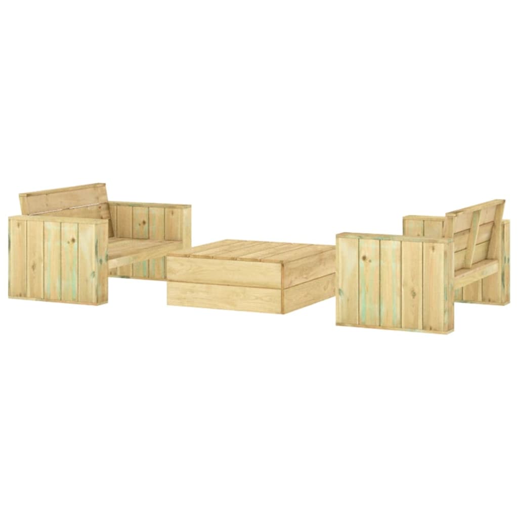 Set Salotto da Giardino 3 pz Legno Massello di Pino Impregnato - homemem39