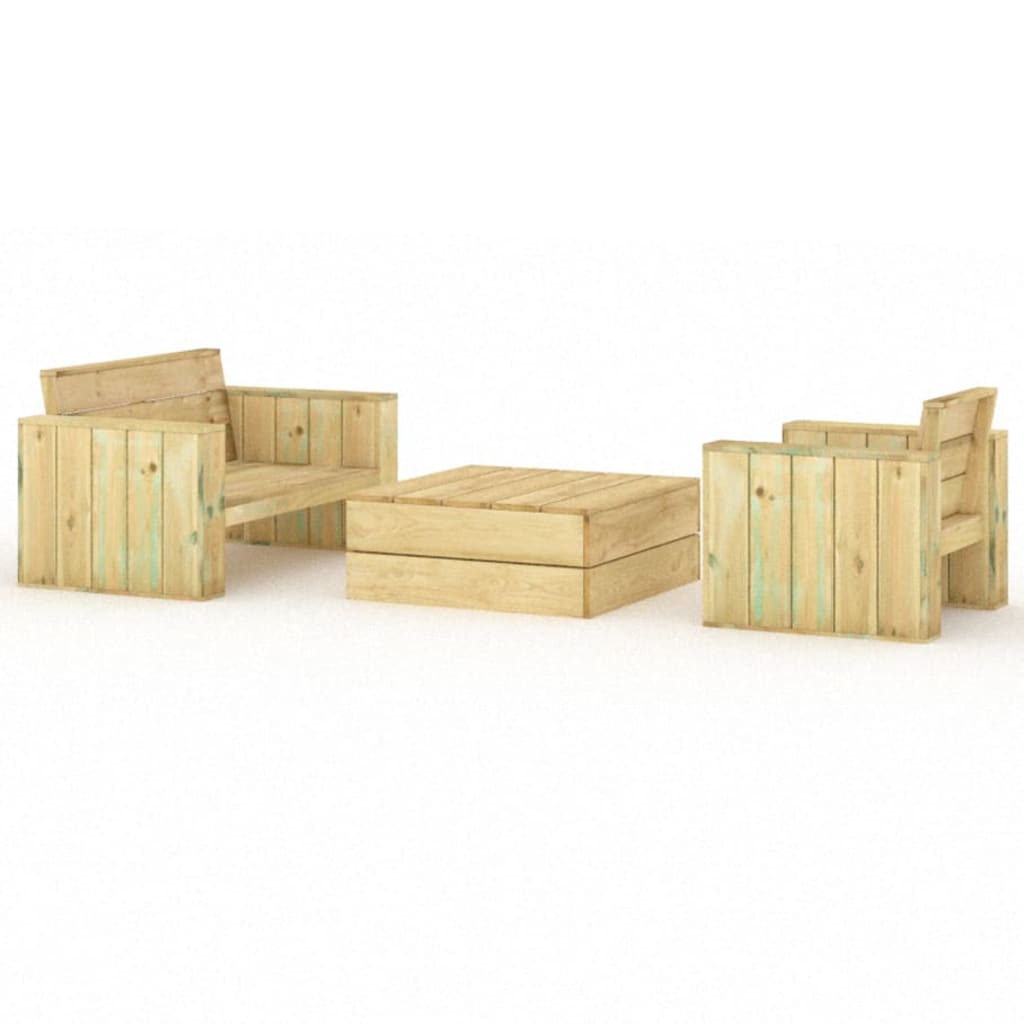 Set Salotto da Giardino 3 pz Legno Massello di Pino Impregnato - homemem39