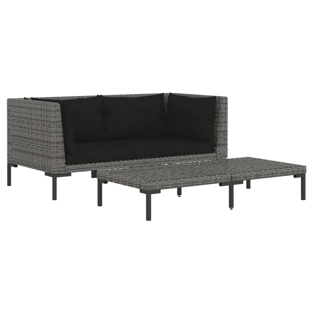 Set Divani da Giardino 3 pz Grigio Scuro Polyrattan Mezzo Tondo - homemem39