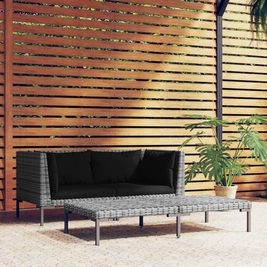 Set Divani da Giardino 3 pz Grigio Scuro Polyrattan Mezzo Tondo - homemem39