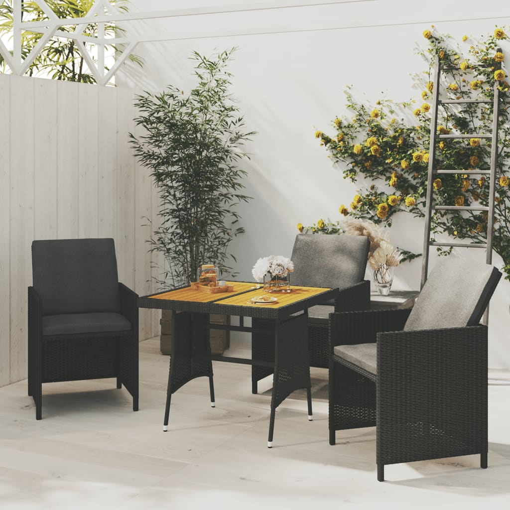 Tavolo Giardino Nero 70x70x72 cm Polyrattan e Massello d'Acacia - homemem39