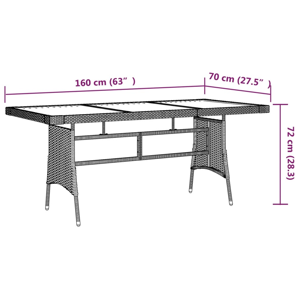 Tavolo Giardino Grigio 160x70x72cm Polyrattan e Massello Acacia - homemem39