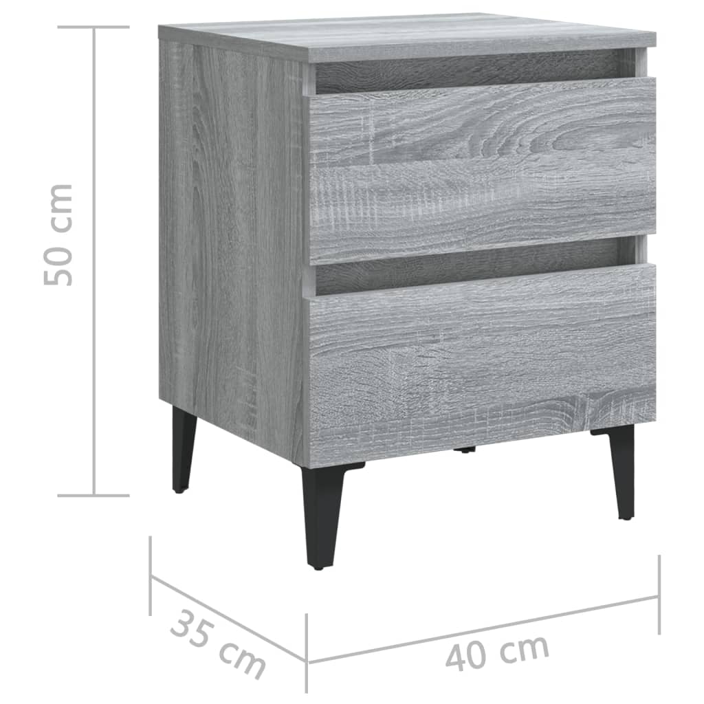 Comodini con Gambe in Metallo 2 pz Grigio Sonoma 40x35x50 cm - homemem39