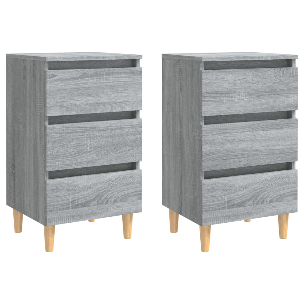 Comodini Gambe in Legno Massello 2 pz Grigio Sonoma 40x35x69 cm - homemem39