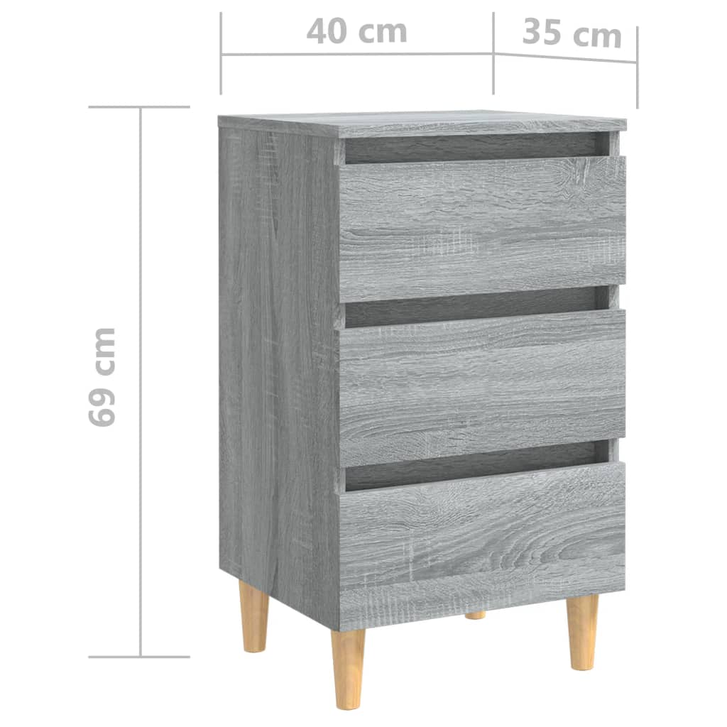 Comodini Gambe in Legno Massello 2 pz Grigio Sonoma 40x35x69 cm - homemem39