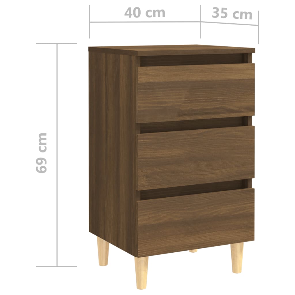 Comodini Gambe in Legno Massello 2pz Rovere Marrone 40x35x69cm - homemem39