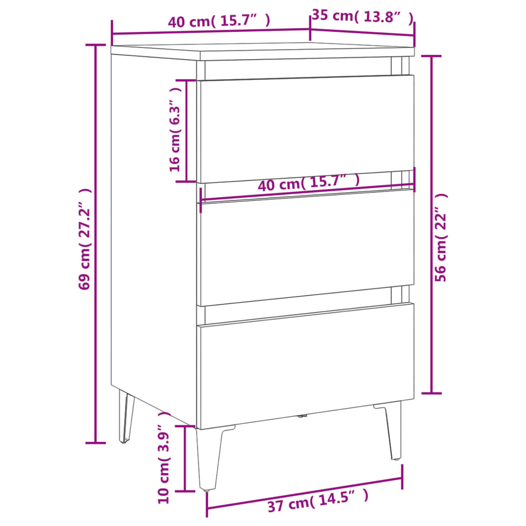 Comodini con Gambe in Legno Massello 2pz Rovere Fumo 40x35x69cm - homemem39