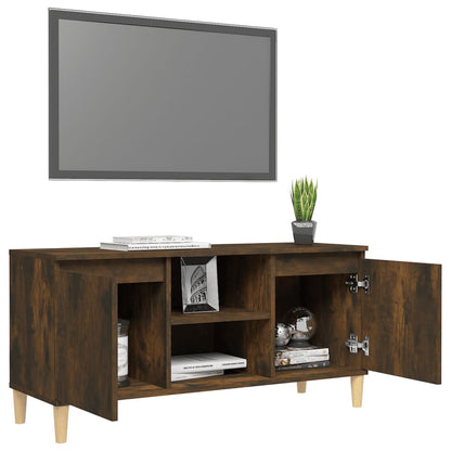 Mobile TV con Gambe in Legno Massello Rovere Fumo 103,5x35x50cm - homemem39